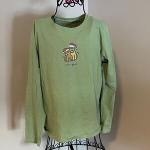 Life Is Good Woman’s Festive Green Long Sleeve Tee relaxed fit